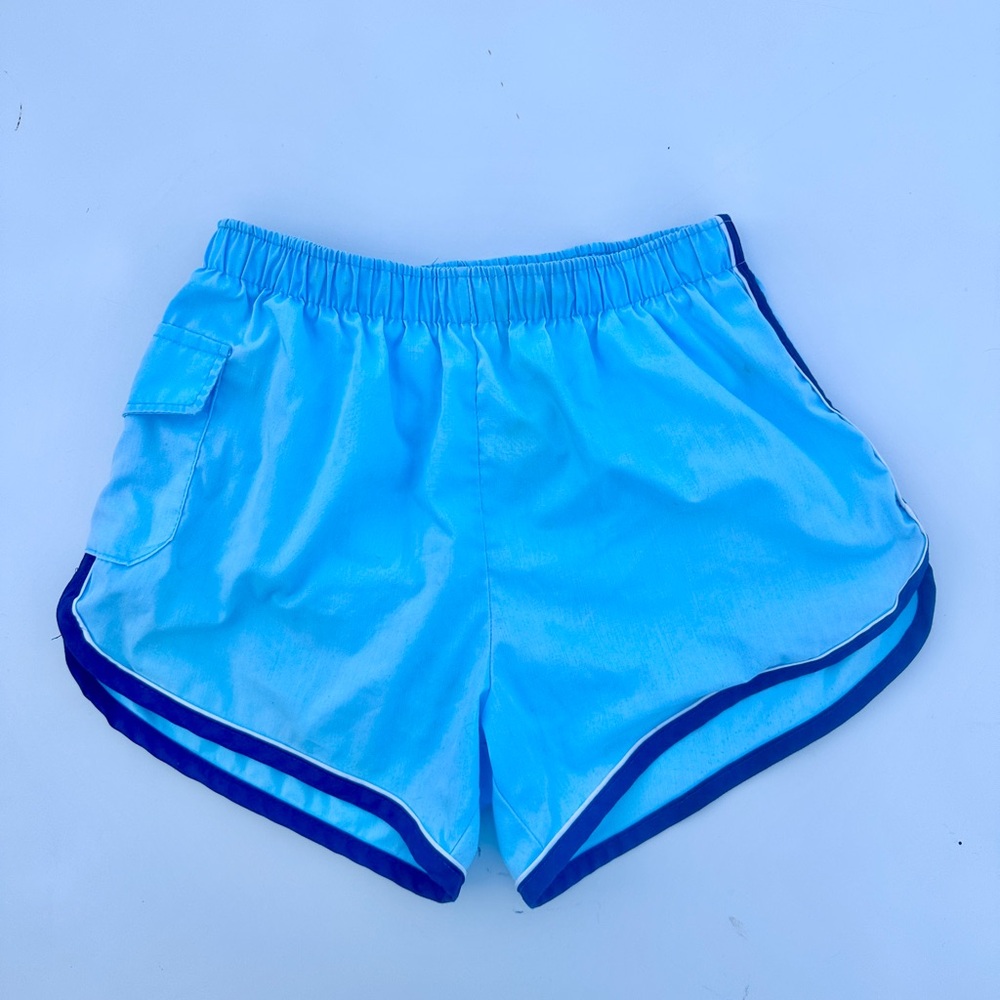 Vintage Retro Blue Swim Shorts Side Pocket Euro Fit 70s 80s M